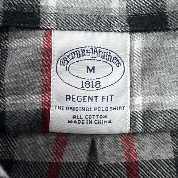 Brooks Brothers Flannel Shirt Mens Medium Gray Black Red Plaid Regent Fit - Picture 3 of 13